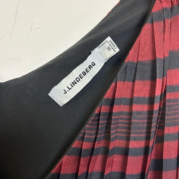 J.Lindeberg  Luna Printed Chiffon red/ Black  Bodysuit Pleated maxi Dress Sz 36 - Picture 6 of 9